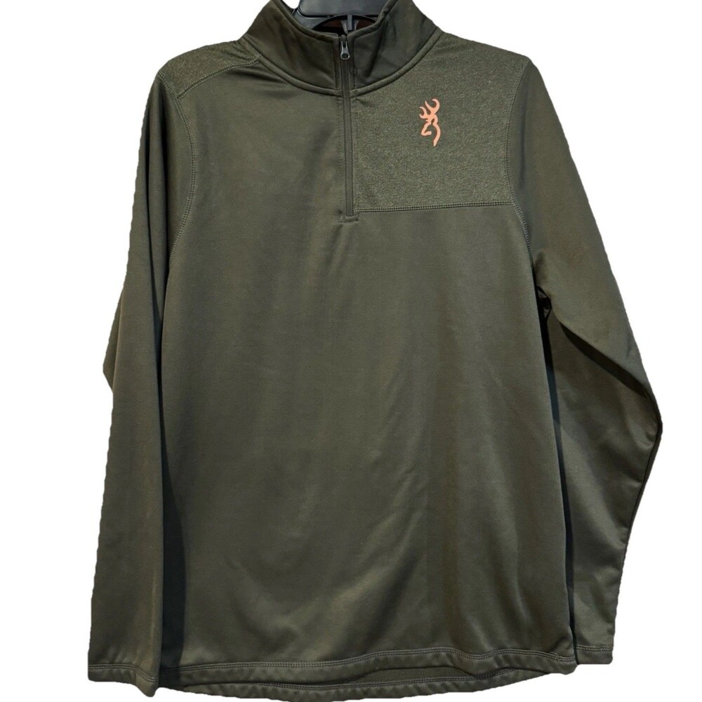Browning Porter 1/4 Zip Pullover Mens Medium Olive Green Fleece Jacket A0005541